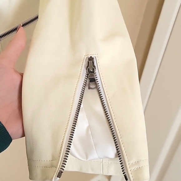 Alice + Olivia Womens Butter Yellow Cream Cam Lamb Leather Biker Jacket - Picture 9 of 16